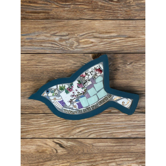 Mini Bird Mosaic Tray – Upcycled Floral China (green)🌙
