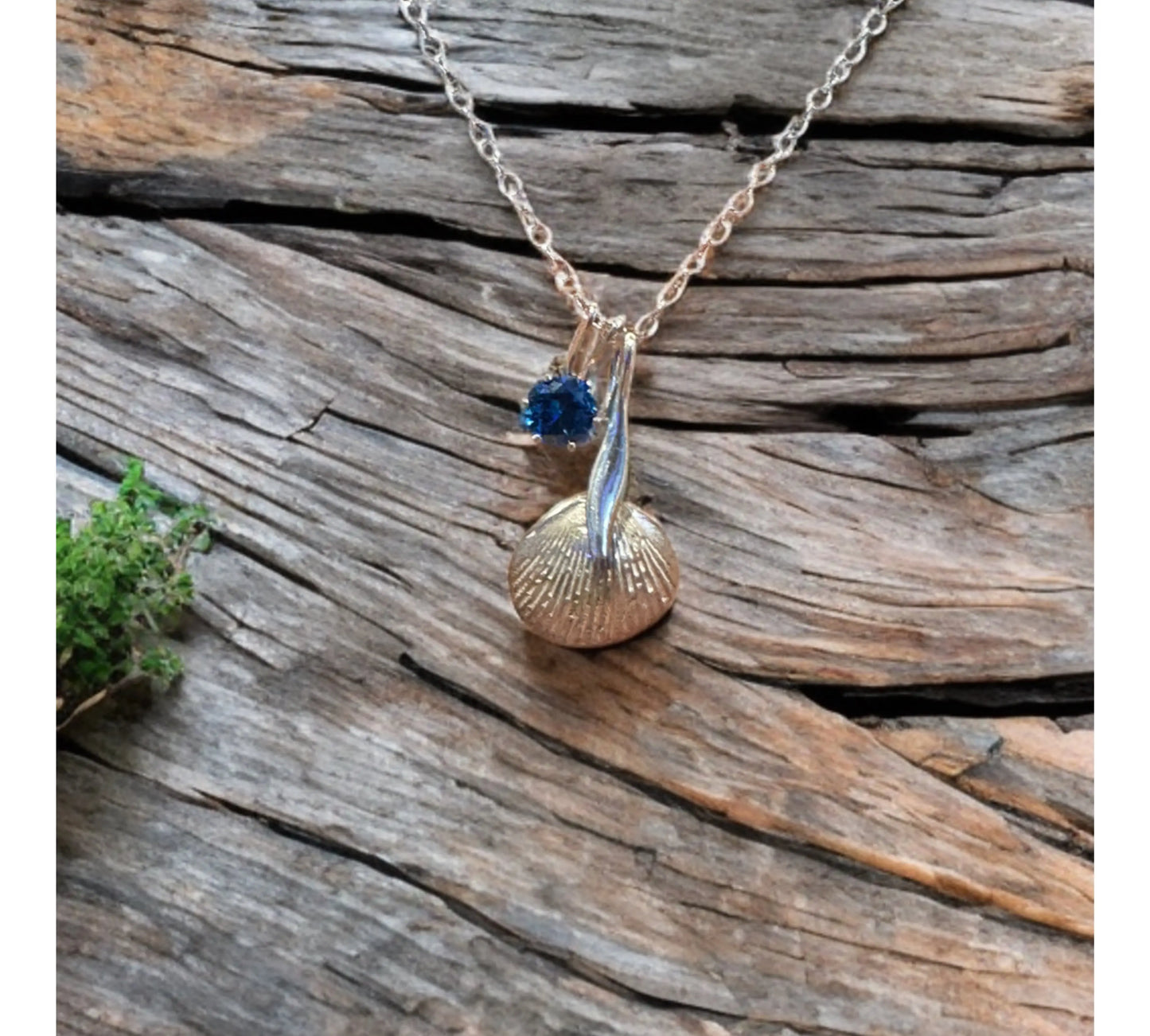 Handmade Seashell Silver Necklace with Blue Gemstone – Ocean-Inspired Jewelry