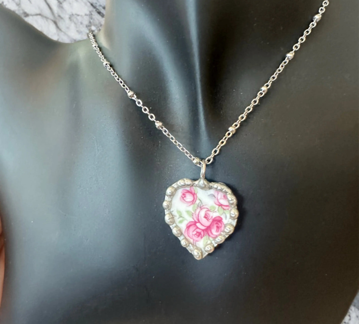 Rose Heart Necklace
Upcycled Vintage China