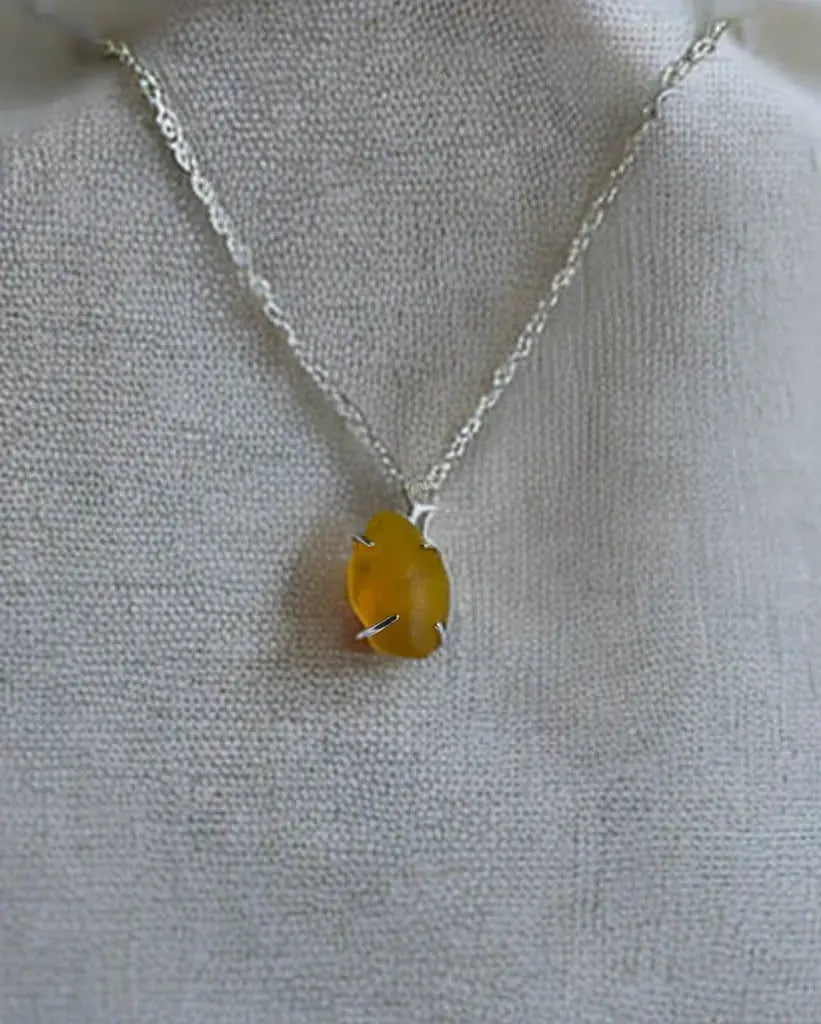 Rare Yellow Sea Glass Silver Necklace - sustainable upcycled jewelry handmade by The Big Little Shop in Dubai