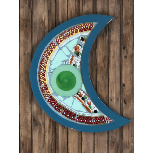 Mini Crescent Mosaic Tray – Upcycled Floral China (green)🌙