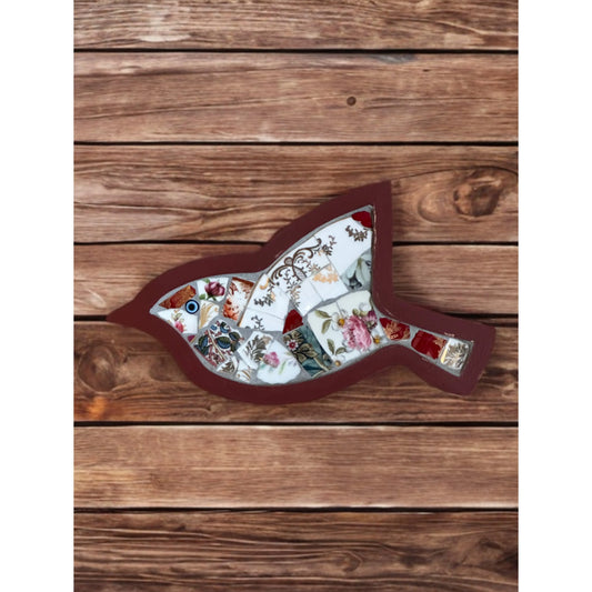 Mini Bird Mosaic Tray – Upcycled Floral China (red)🌙