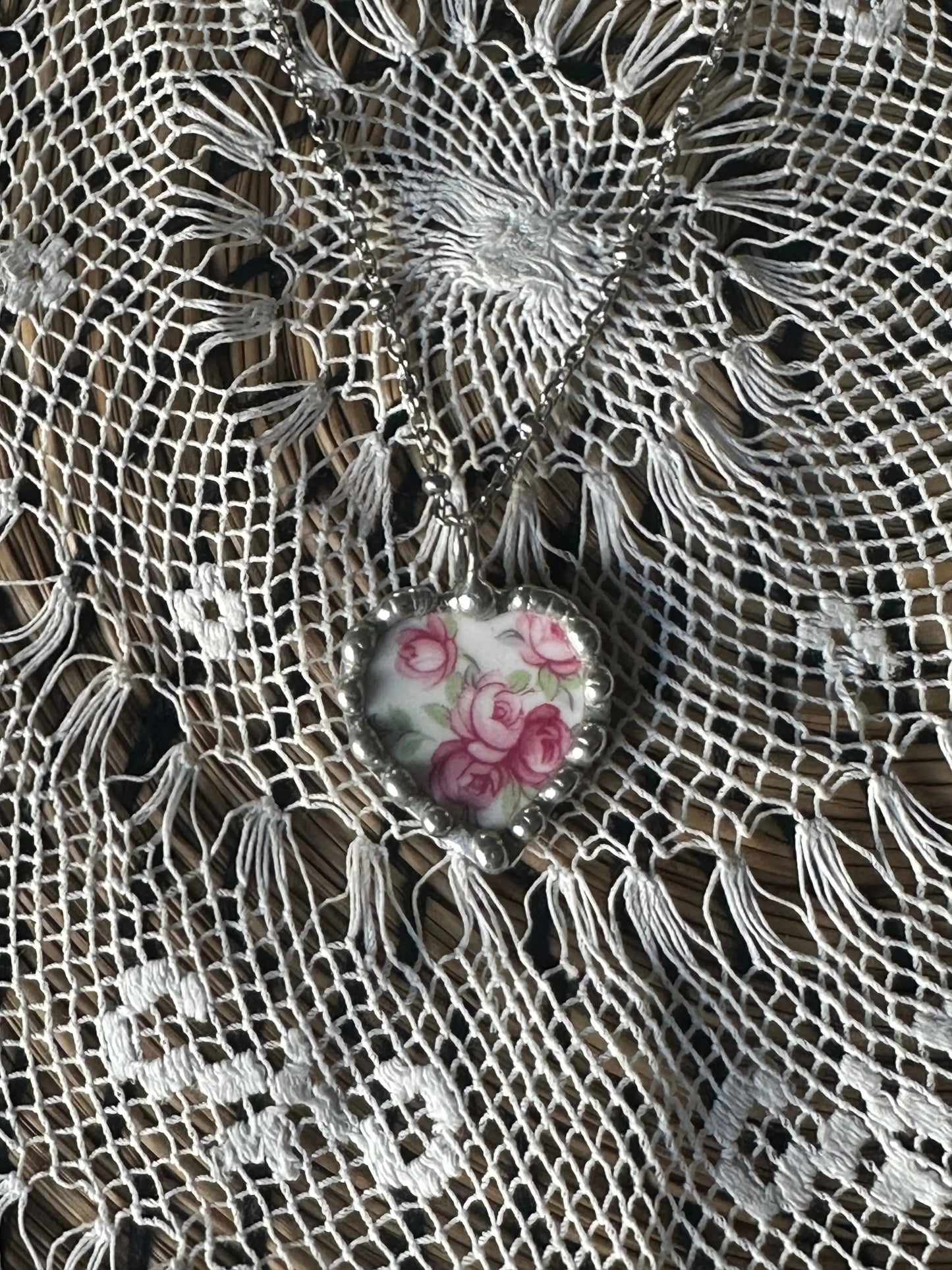 Rose Heart Necklace
Upcycled Vintage China
