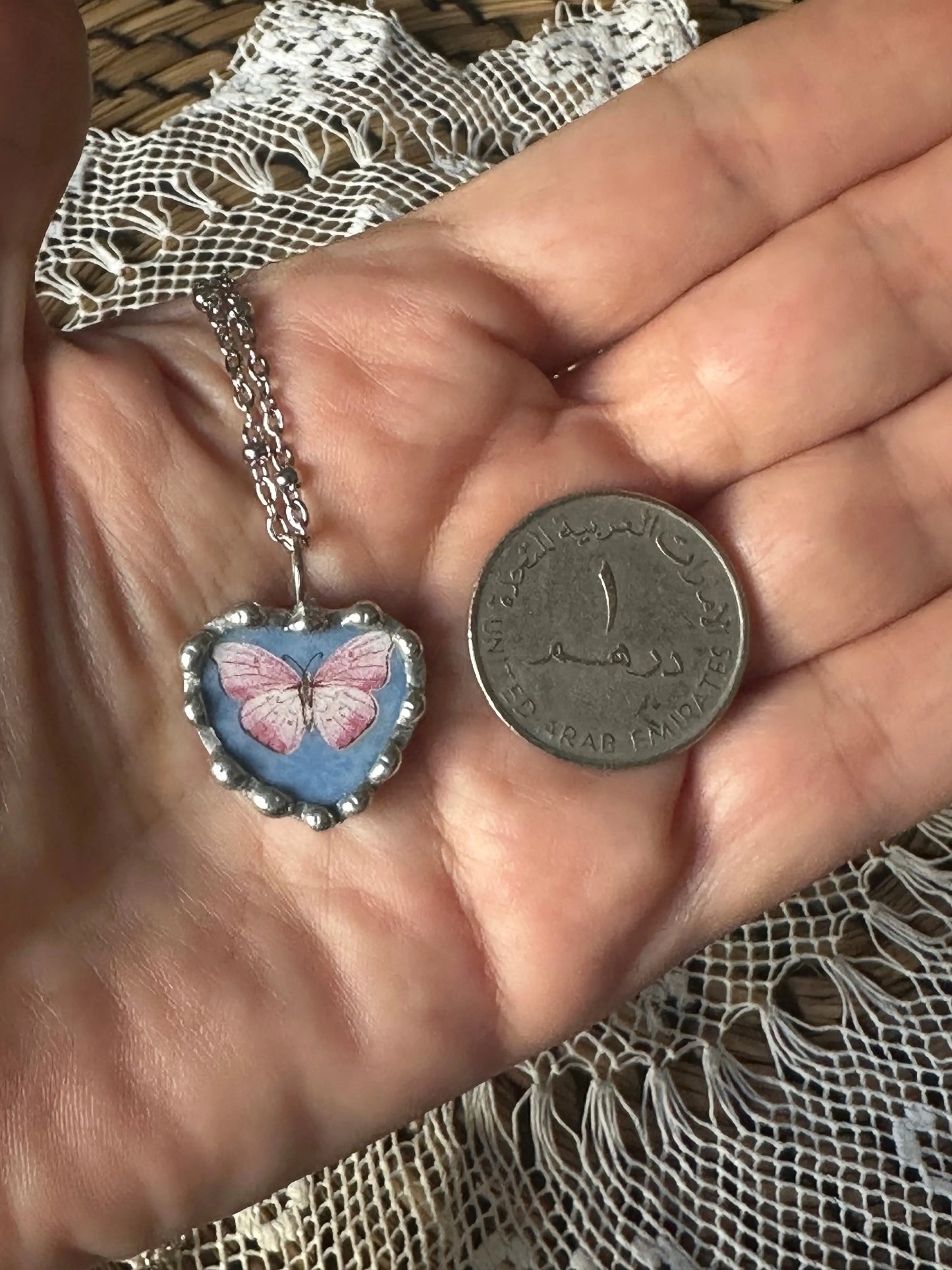 Butterfly Heart Necklace -
Upcycled Broken Ceramics Pendant