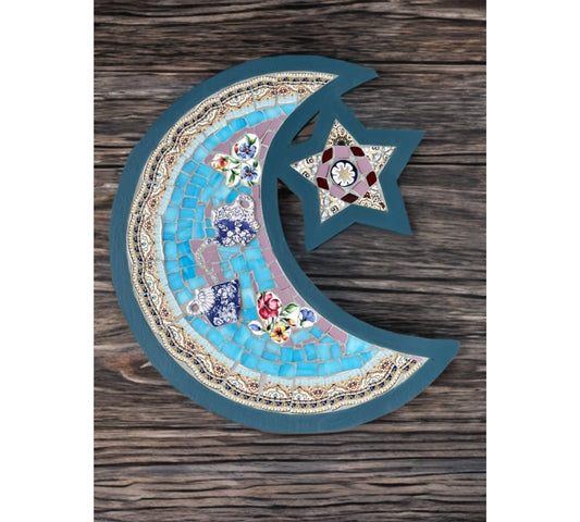 Crescent Tea Ritual – Handmade Mosaic Tray