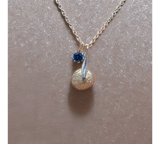 Handmade Seashell Silver Necklace with Blue Gemstone – Ocean-Inspired Jewelry