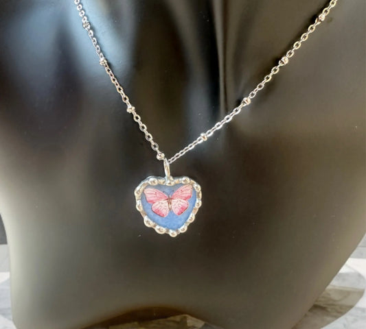 Butterfly Heart Necklace -
Upcycled Broken Ceramics Pendant