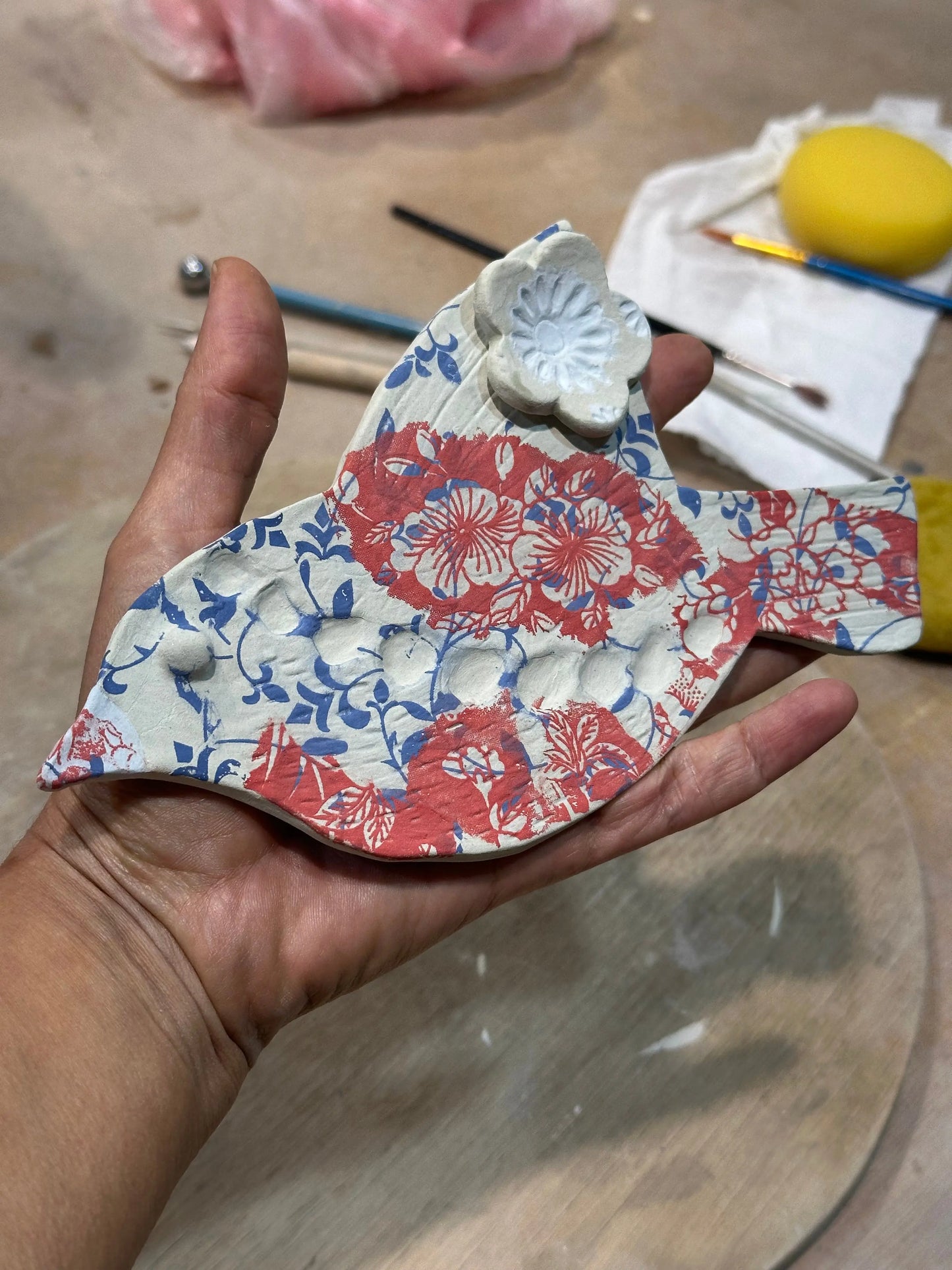 One-of-a-Kind Handcrafted Bird Key Holder – Clay, Mosaic & Driftwood Art