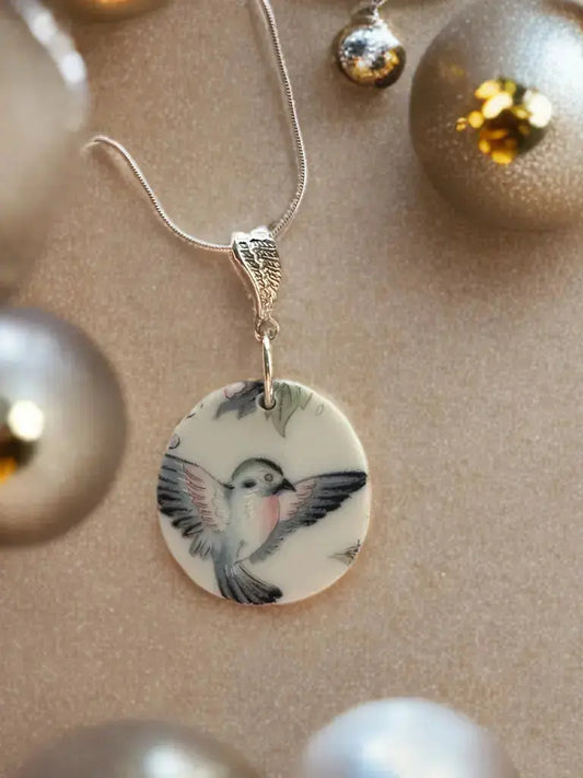 Silver Vintage Porcelain Plate Necklace – Handmade Upcycled Jewelry