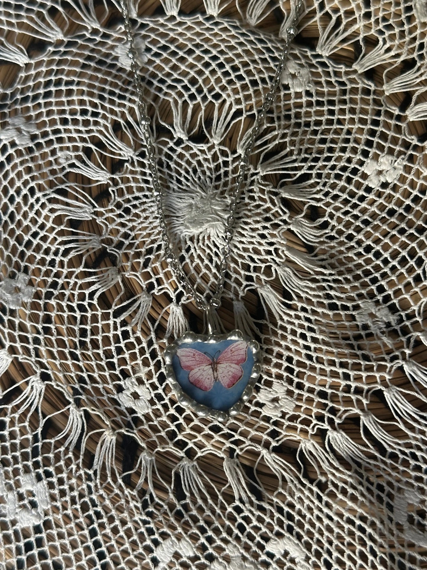 Butterfly Heart Necklace -
Upcycled Broken Ceramics Pendant