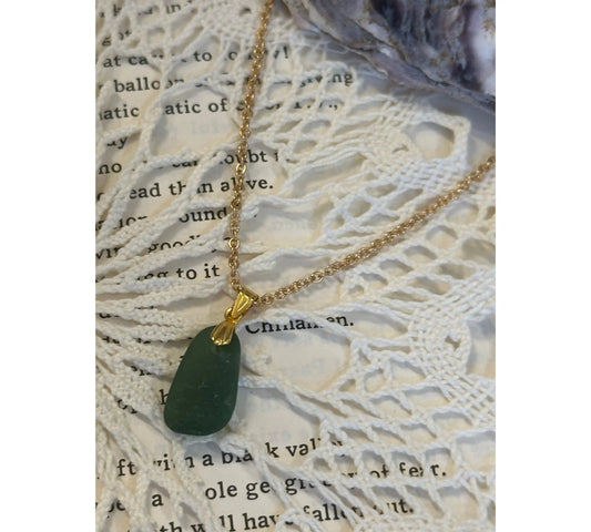 Green Sea Glass Gold-plated Necklace The Big Little Shop
