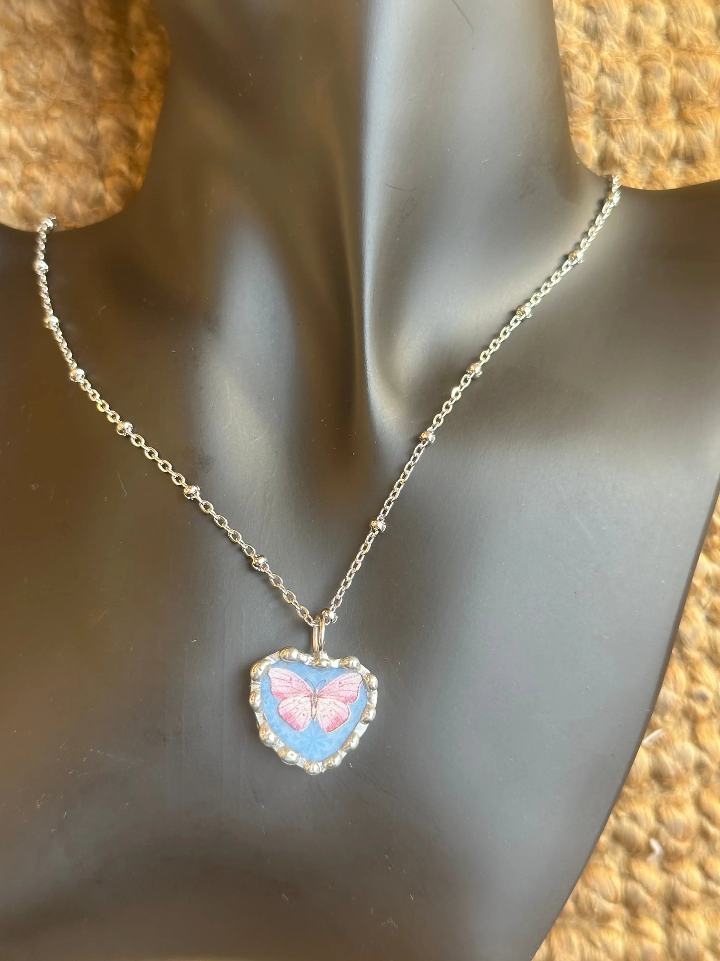Butterfly Heart Necklace -
Upcycled Broken Ceramics Pendant