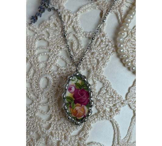 Vintage Royal Albert Ceramic Necklace - Handmade Upcycled Jewelry