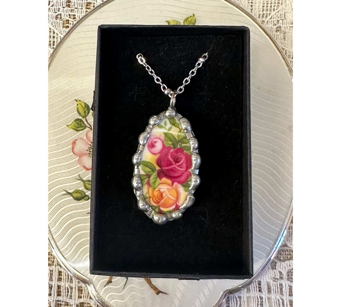 Vintage Royal Albert Ceramic Necklace - Handmade Upcycled Jewelry