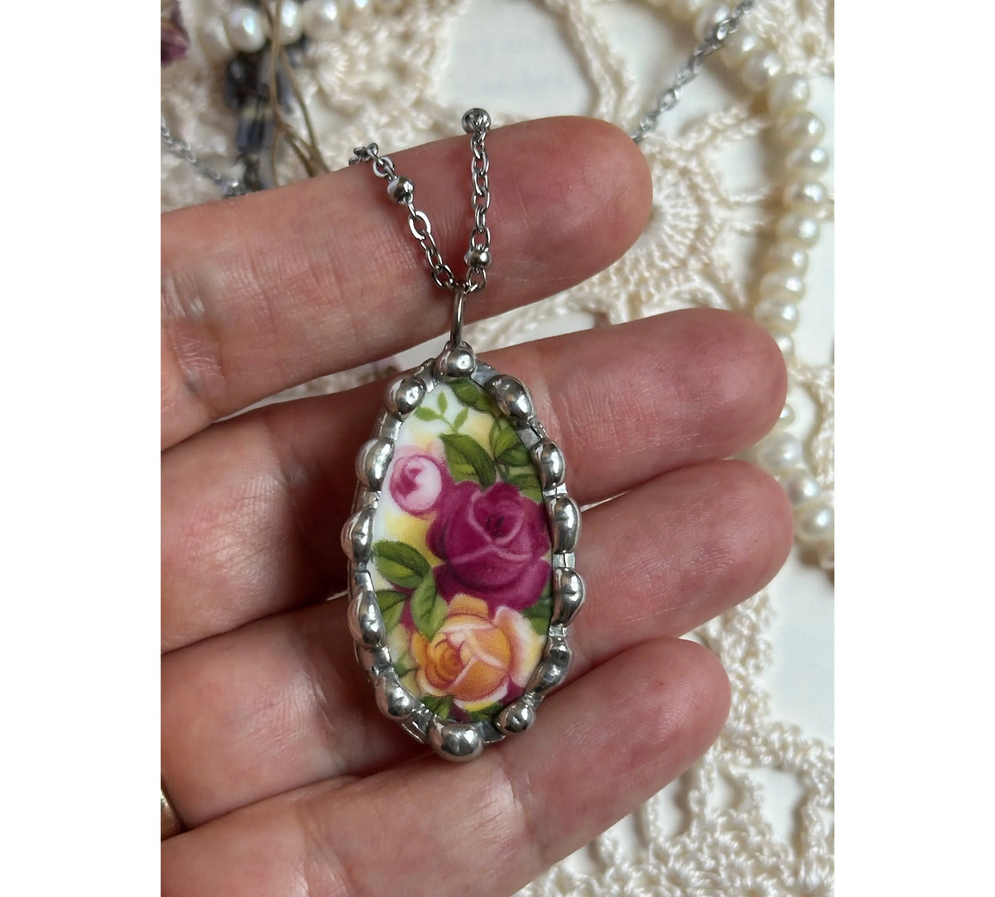 Vintage Royal Albert Ceramic Necklace - Handmade Upcycled Jewelry