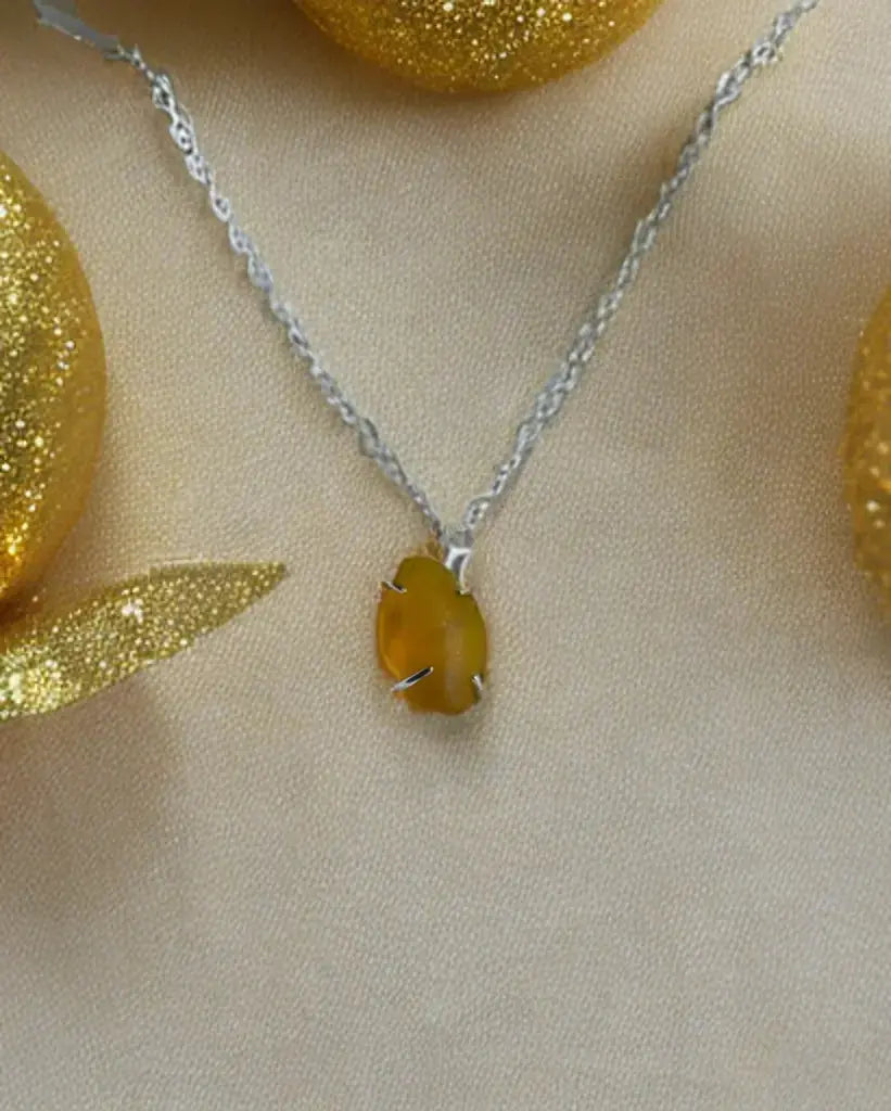Rare Yellow Sea Glass Silver Necklace - sustainable upcycled jewelry handmade by The Big Little Shop in Dubai